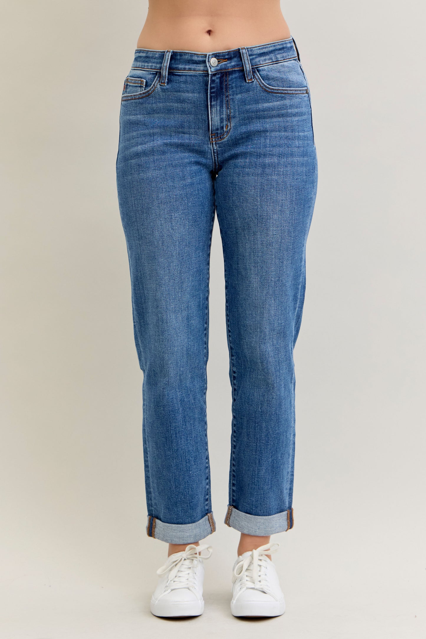 Judy Blue Mid Rise Boyfriend Classic Cuffed Jean