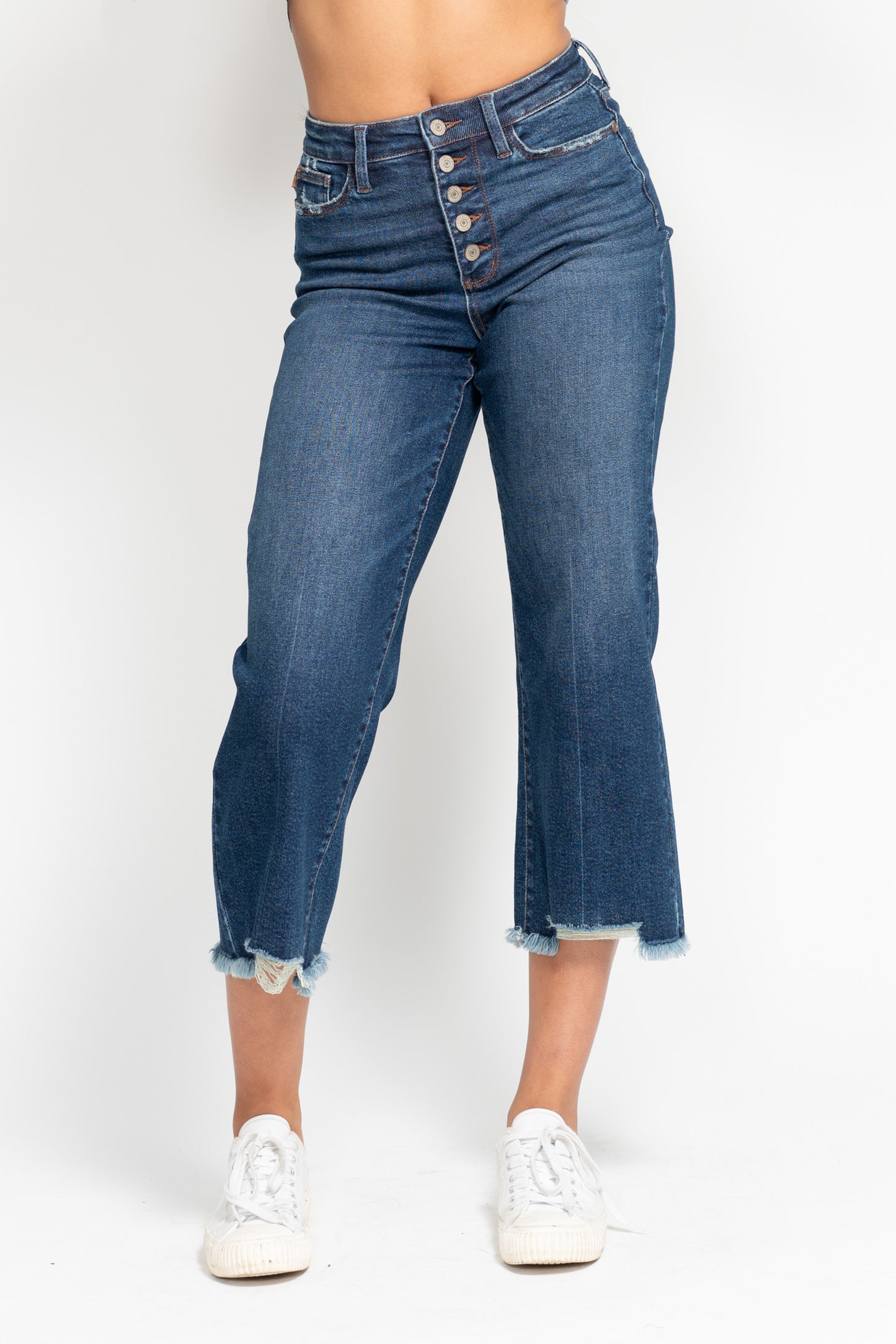 Judy Blue Button Fly Destroy Hem Crop Wide