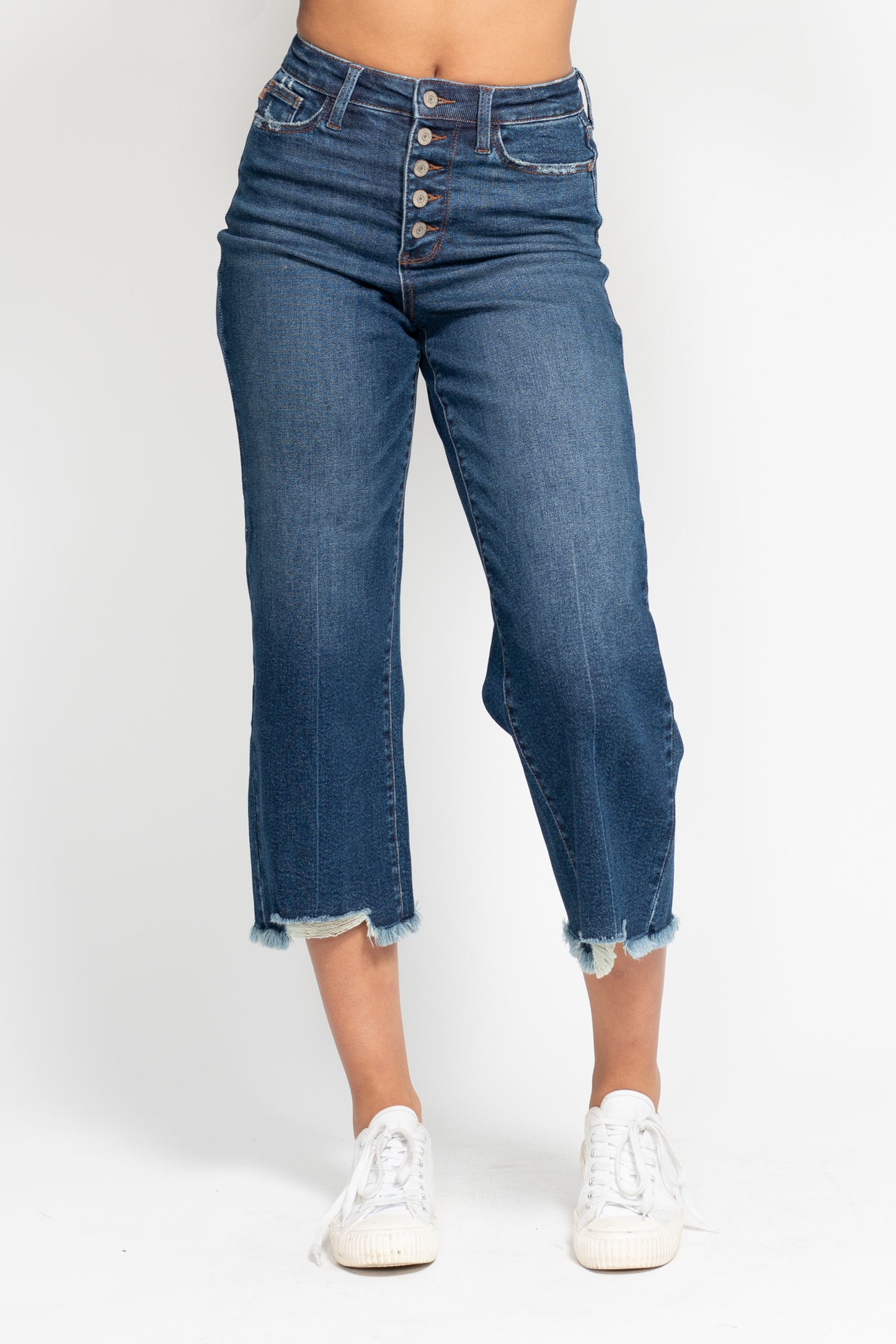 Judy Blue Button Fly Destroy Hem Crop Wide