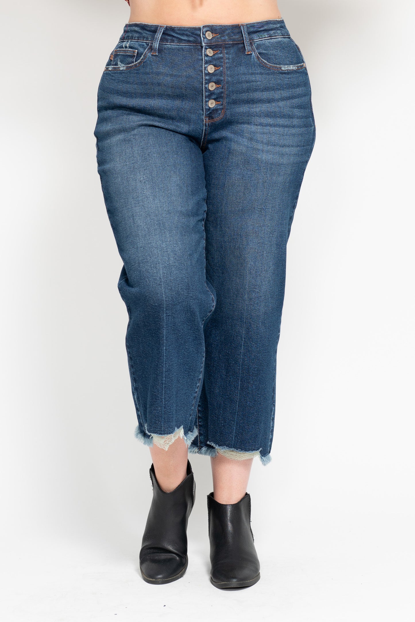 Judy Blue Button Fly Destroy Hem Crop Wide-PLUS