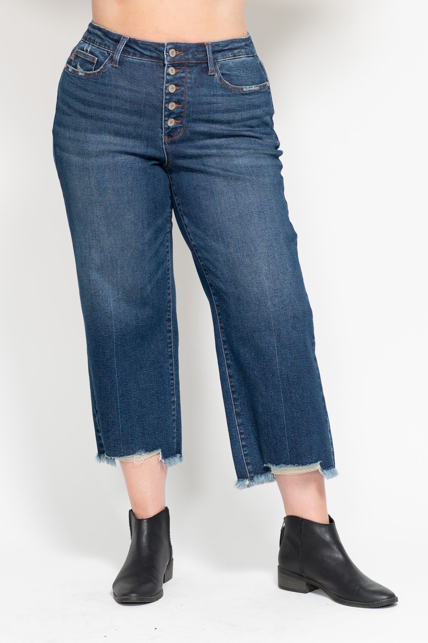 Judy Blue Button Fly Destroy Hem Crop Wide-PLUS