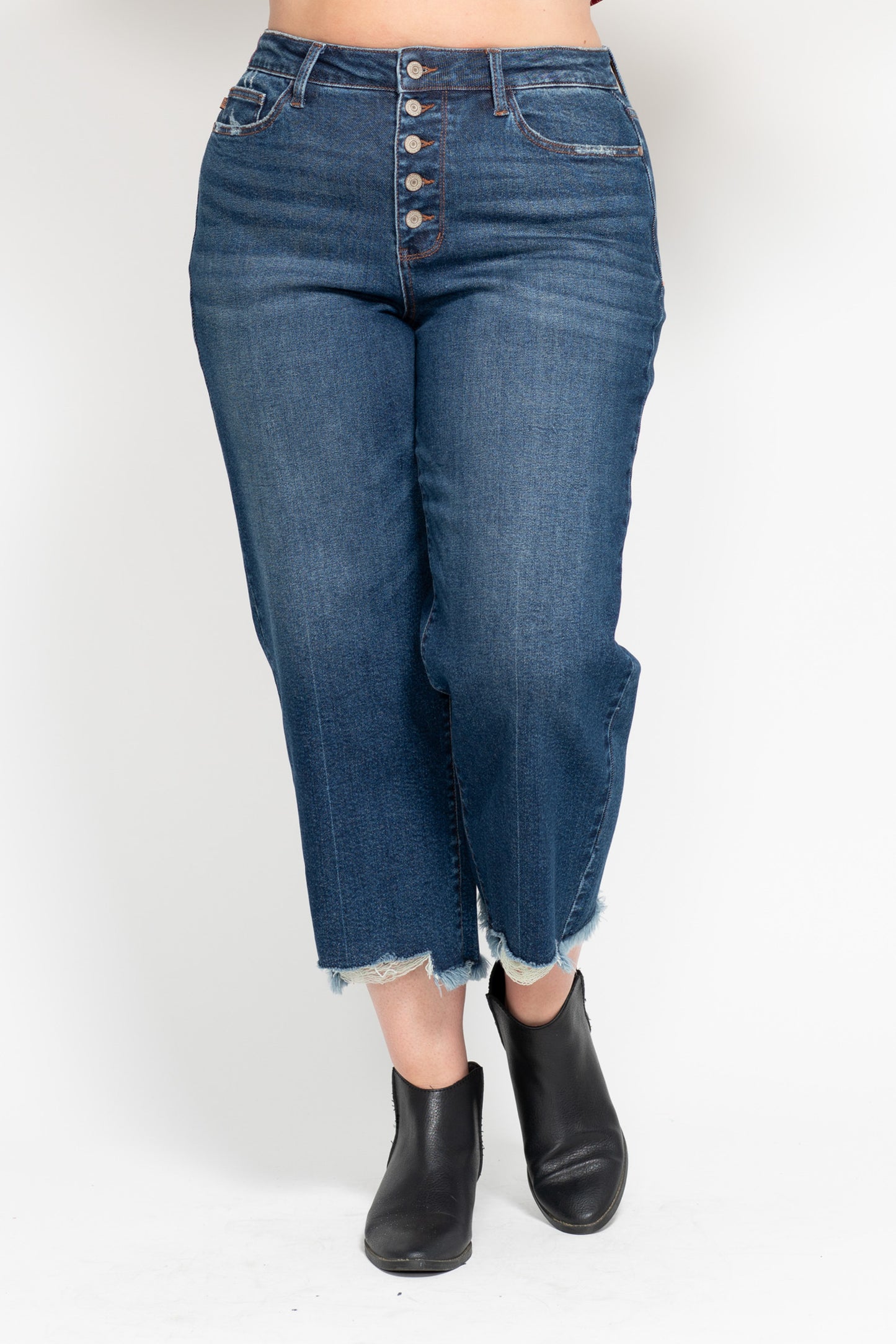 Judy Blue Button Fly Destroy Hem Crop Wide-PLUS
