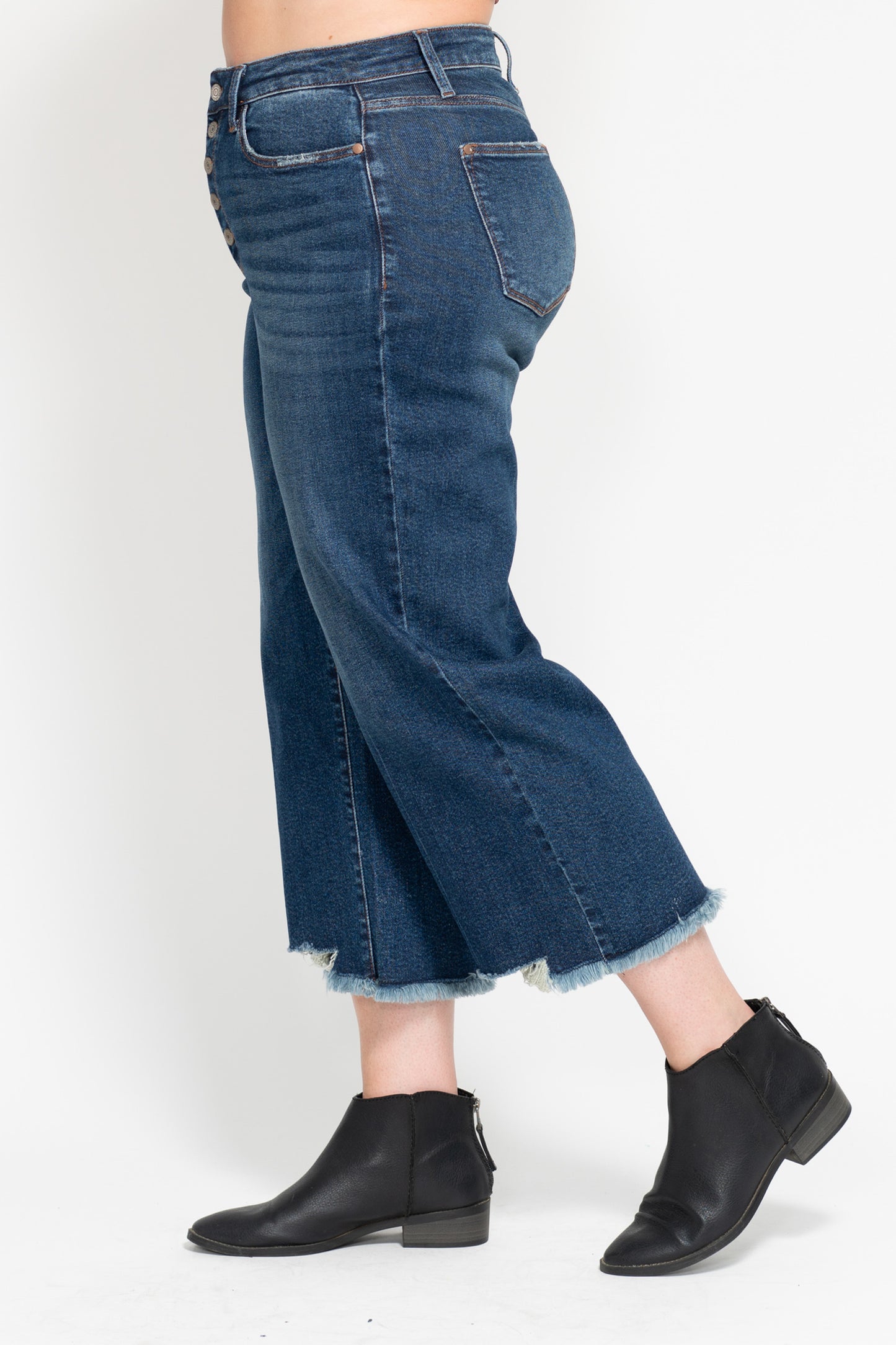 Judy Blue Button Fly Destroy Hem Crop Wide-PLUS