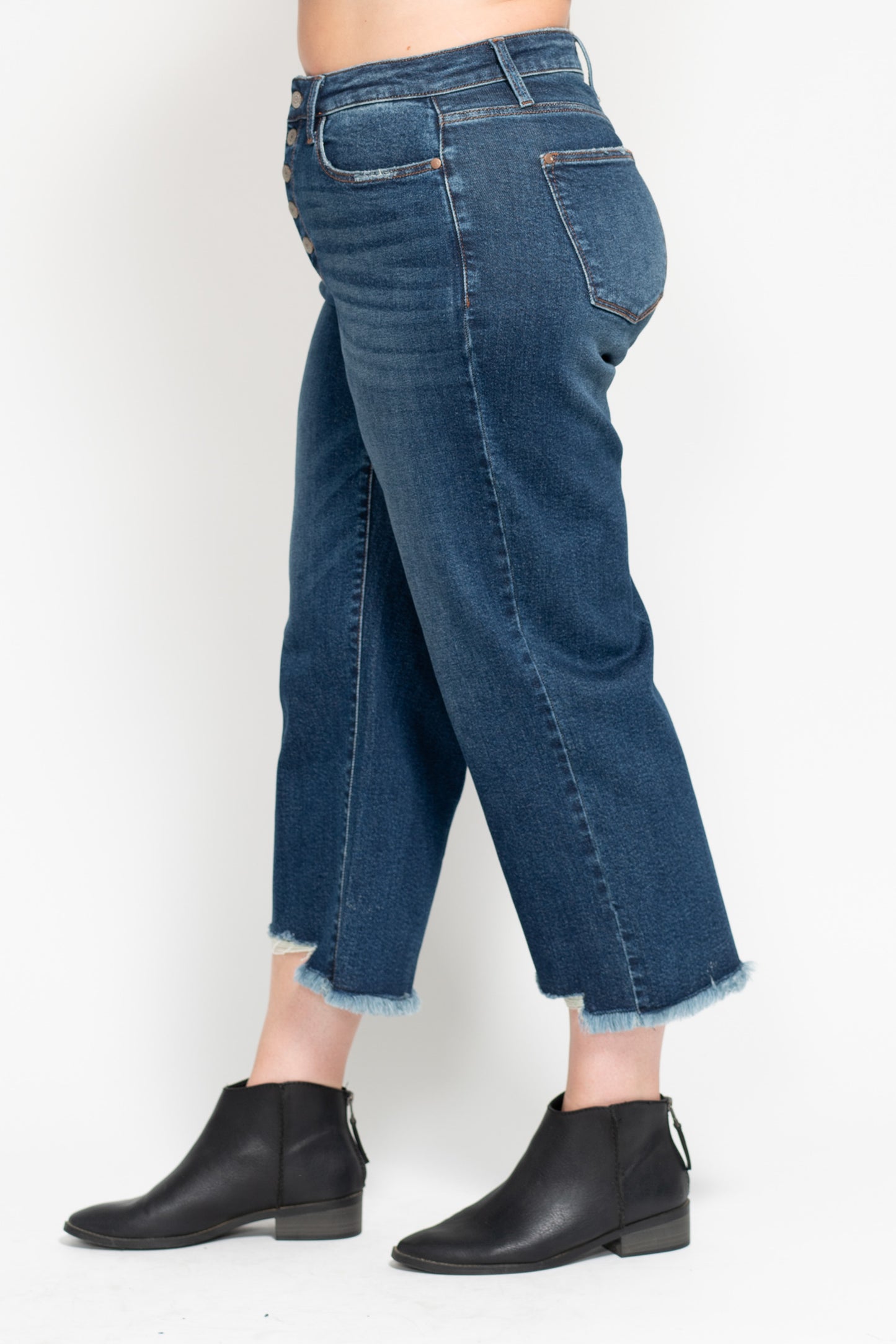 Judy Blue Button Fly Destroy Hem Crop Wide-PLUS