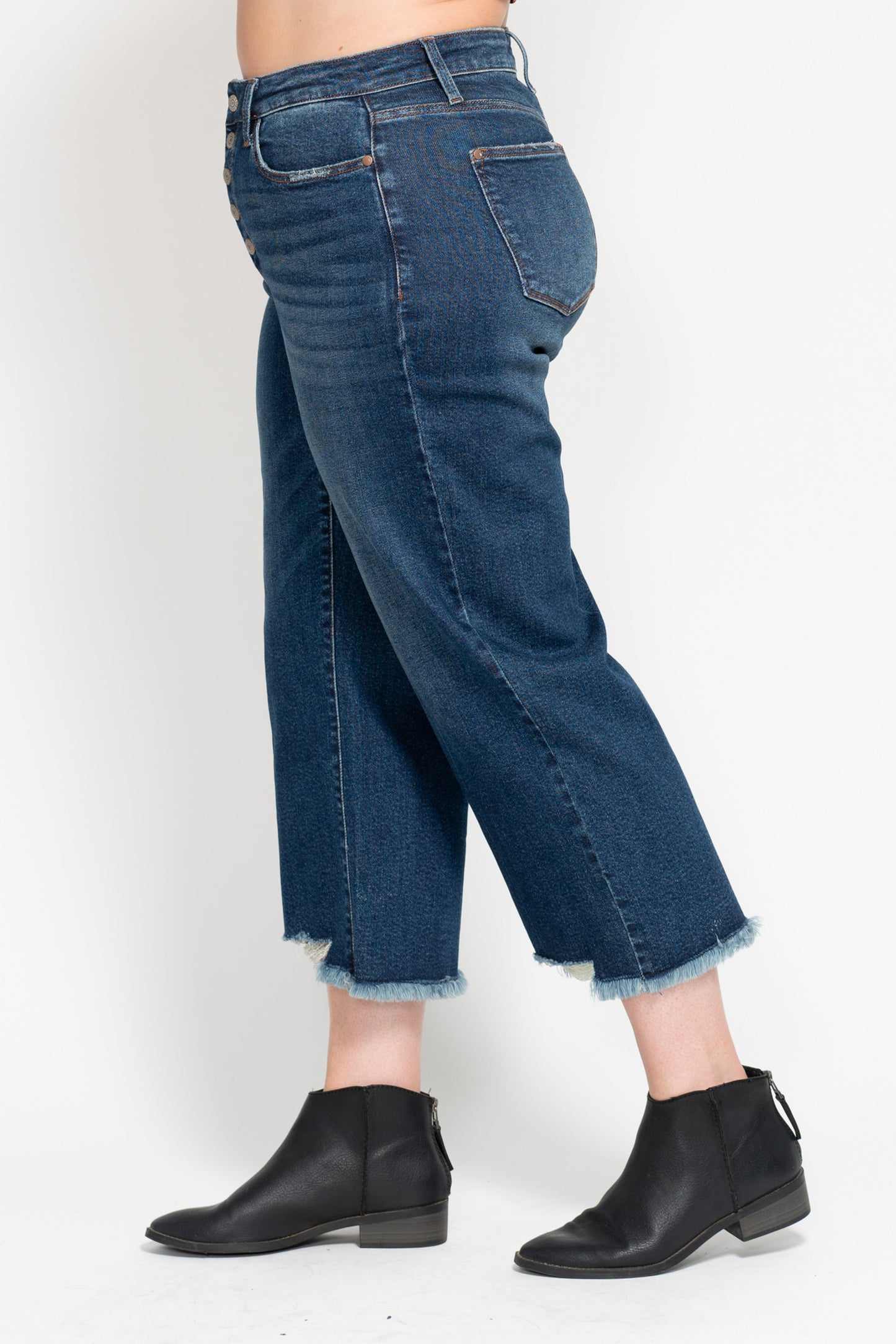 Judy Blue Button Fly Destroy Hem Crop Wide-PLUS
