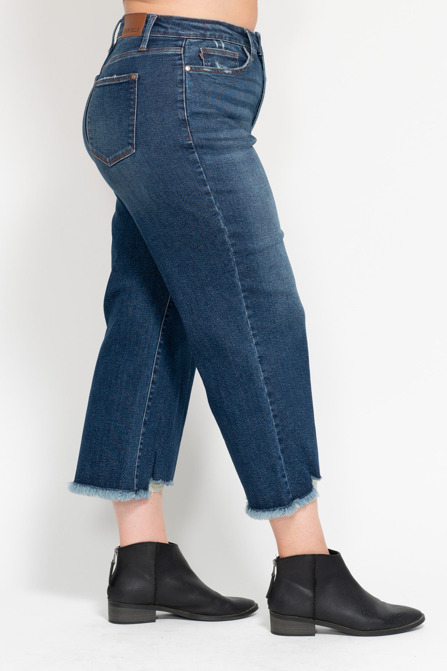 Judy Blue Button Fly Destroy Hem Crop Wide-PLUS