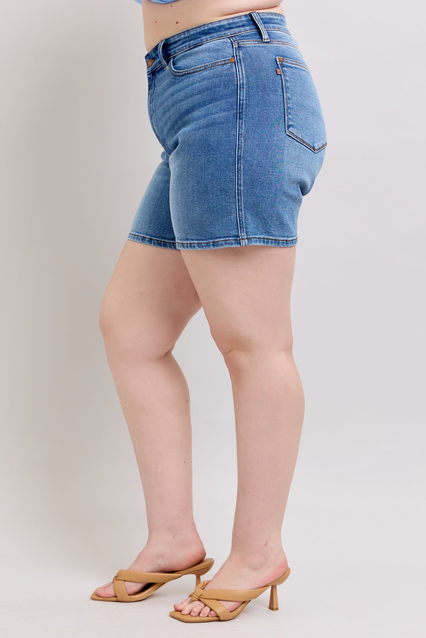 Judy Blue High Waist 2 Button Mid Length Dad Shorts