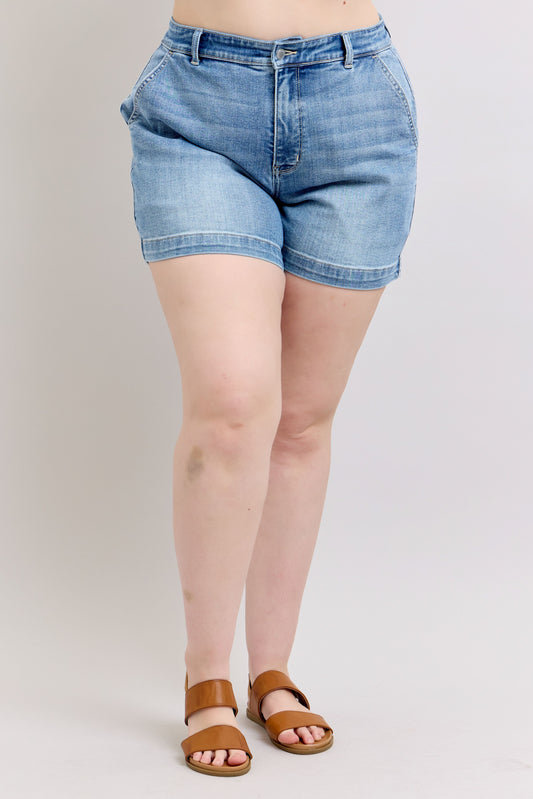 Judy Blue Denim Trouser Shorts-PLUS